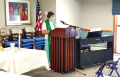 Chaplain Carol is preaching indoors once again